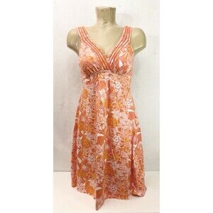 Tommy Bahama Dress M Medium 27" Sleeveless A Line Orange White Floral V Neck